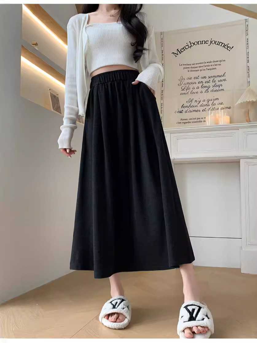 HF-SHBEN-Skirt: Women's Spring and Autumn High Waist Drape Skirt with Pocket