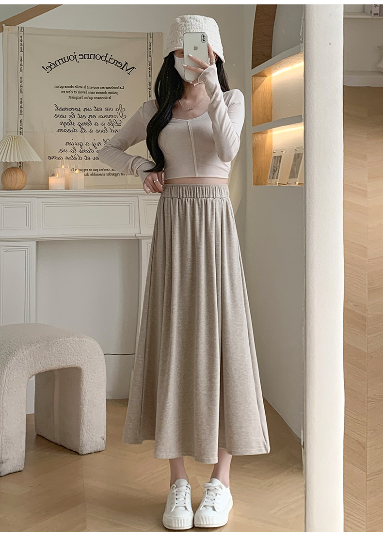 HF-SHBEN-Skirt: Women's Spring and Autumn High Waist Drape Skirt with Pocket