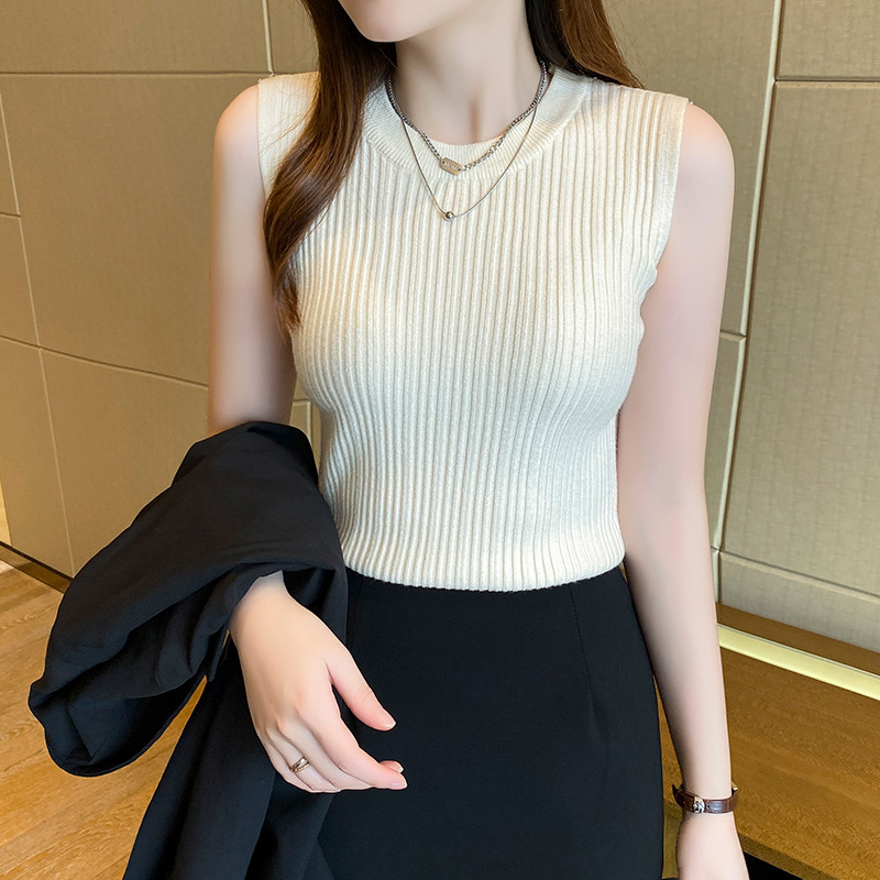 HF-TT01: Knitted Solid Color Tank Top Round Neck